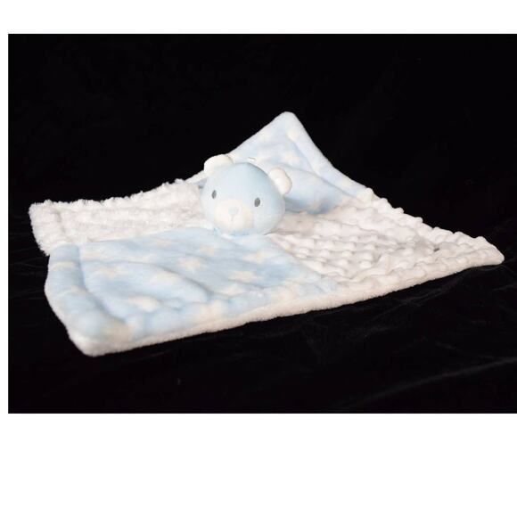 Baby Essentials Lovey Plush Blue Bear Blanket 4-Square Pattern Blue & White - Picture 7 of 14